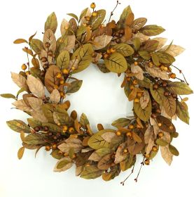 20-inch fall wreath adorned with brown magnolia leaves and small pomegranate berries, suitable for home, outdoor, farmhouse, porch, wall 20-inch fall wreath adorned with brown magnolia leaves and small pomegranate berries, suitable for home, outdoor, farmhouse, porch, wall