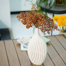 Elegant White Textured Flat Wooden Vase with Leaf Design Elegant White Textured Flat Wooden Vase with Leaf Design