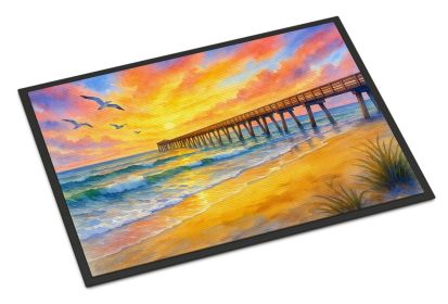 Beach Pier at Sunrise Doormat Front Door Mat Indoor Outdoor Rugs for Entryway, Non Slip Washable Low Pile, 18H X 27W Beach Pier at Sunrise Doormat Front Door Mat Indoor Outdoor Rugs for Entryway, Non Slip Washable Low Pile, 18H X 27W
