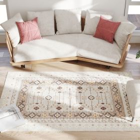 Machine Washable Area Rug 4x6, Non-Slip Boho Flannel Print Floor Carpet for Living Room, Bedroom, Dining Room, Brown Machine Washable Area Rug 4x6, Non-Slip Boho Flannel Print Floor Carpet for Living Room, Bedroom, Dining Room, Brown